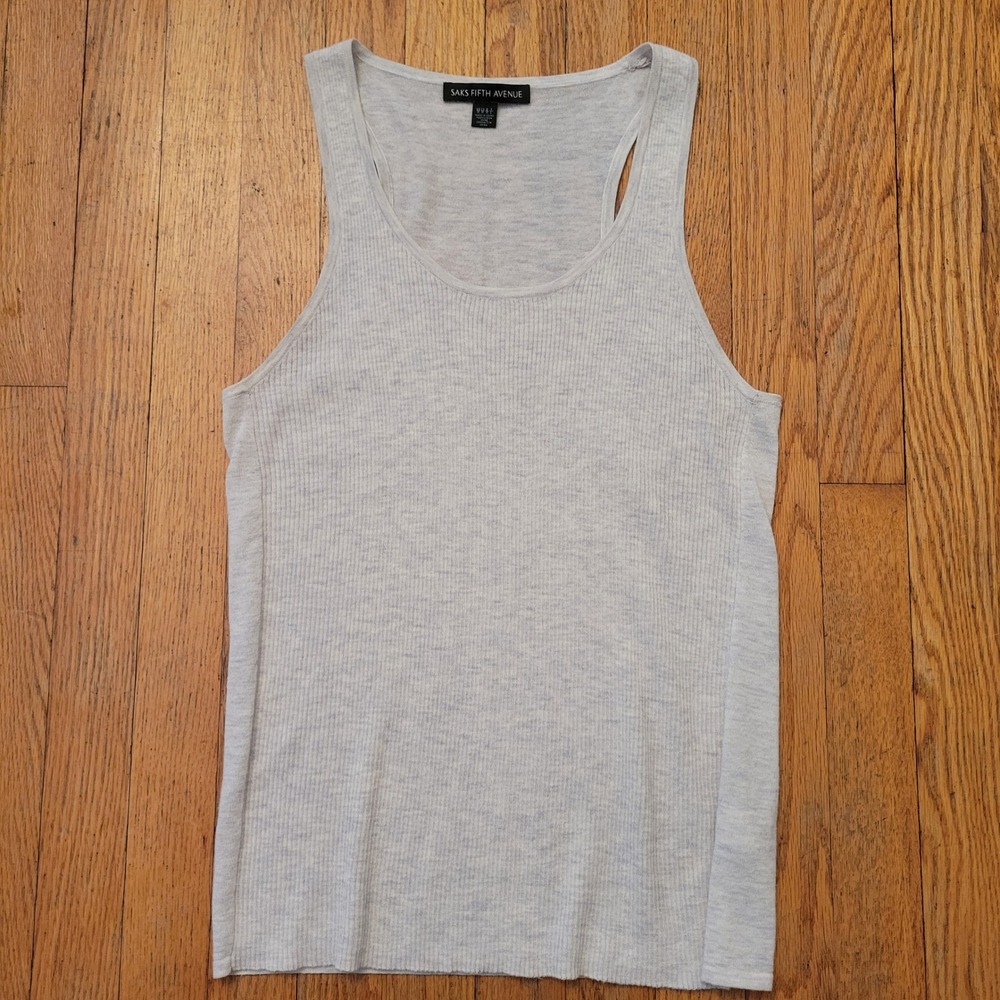 Saks Fifth Avenue M Tank Top Wool Cashmere Ribbed Racerback Heathered Tan Layer